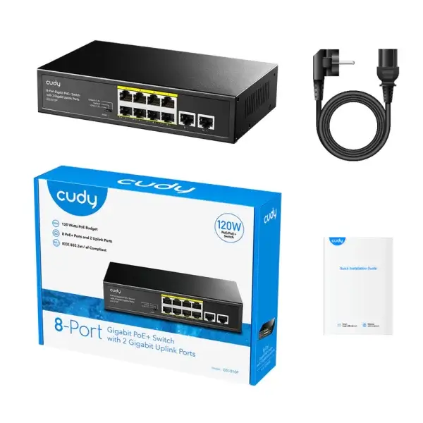 CUDY SWITCH GS1010P 8 PORT GIGABIT POE+, 2 UPLINK GIGABIT PORT 120W