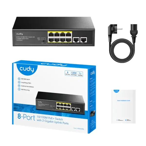 CUDY SWITCH FS1010PG 8 PORT 10/100 POE ,2 UPLINK GIGABIT PORT 120W