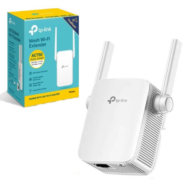 TP-LINK RANGE EXTENDER RE205 AC750, 2 ANT, ONEMESH, DUAL BAND 2.4GHZ(300MB/S) 5GHZ(433MB/S) , LAN, WALL PLUGGED.