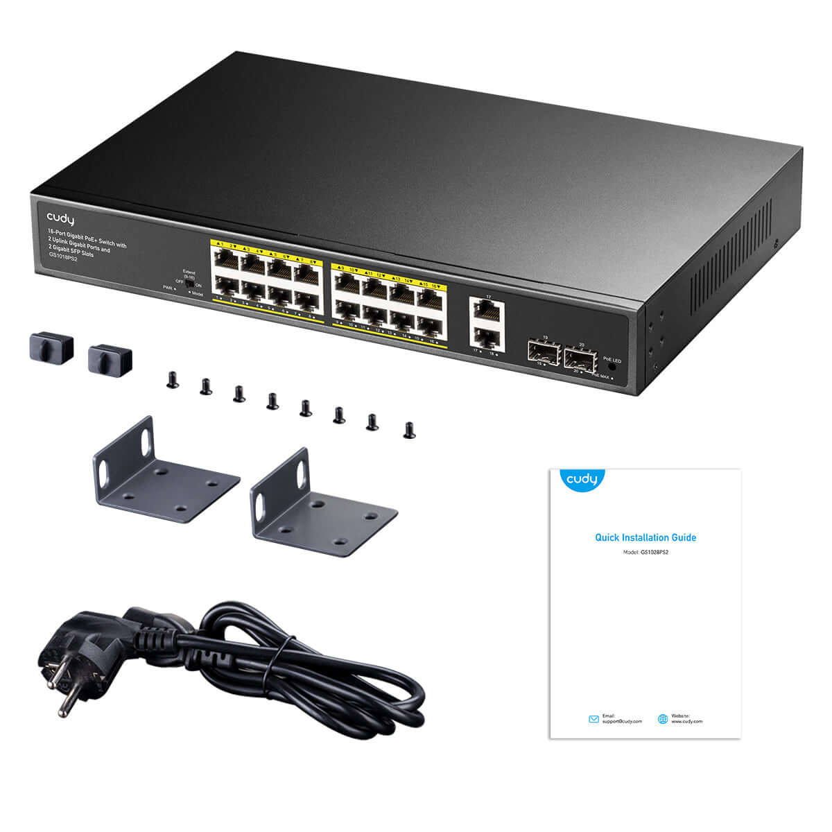 0088-1.jpeg CUDY SWITCH GS1018PS2 16 PORT GIGABIT POE, RACKMOUNT 180W - Image 1
